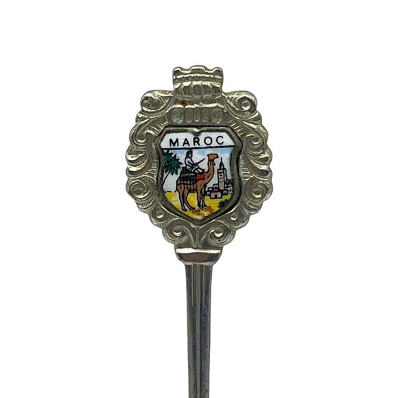 Maroc Souvenir Collectible Silver-Plated Decorative Spoon W/ Enamel Crest Emblem - Picture 2 of 4